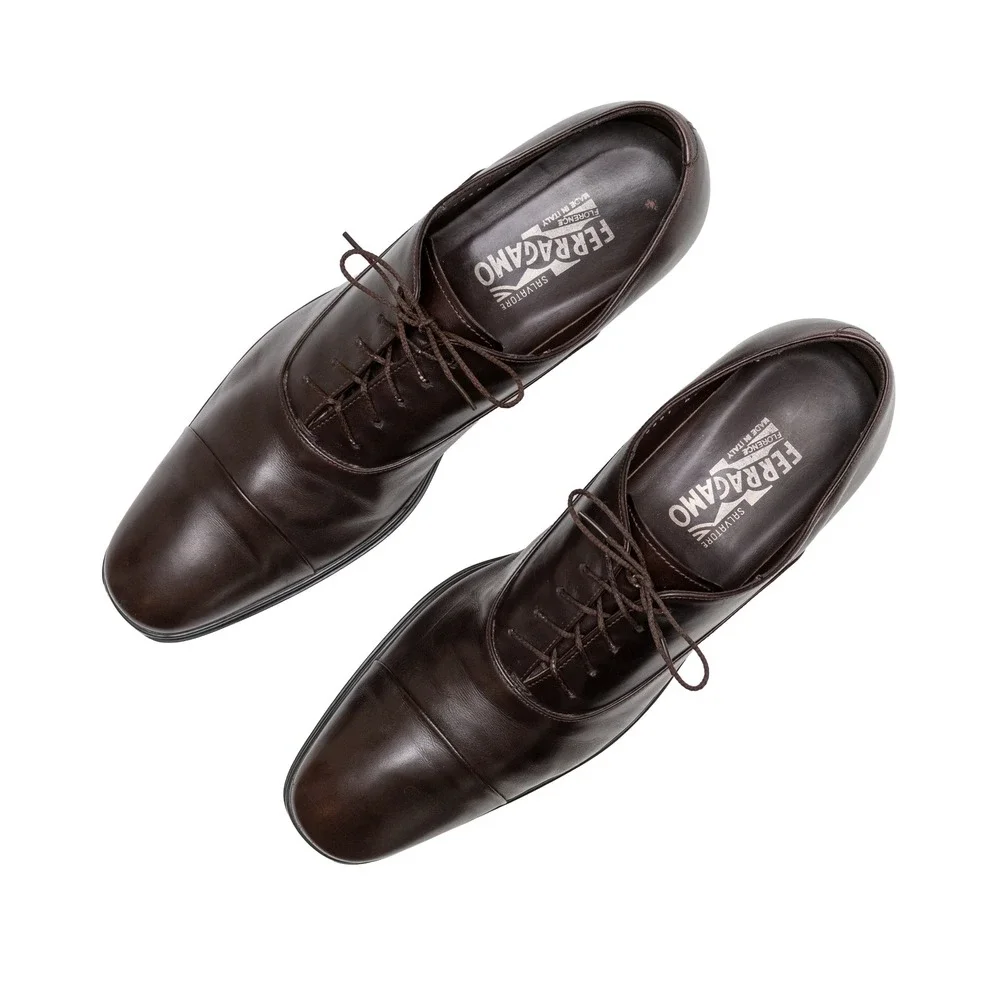Salvatore Ferragamo Mens Brown Leather Cap Toe Oxford Dress Shoes 58591 Size 11D